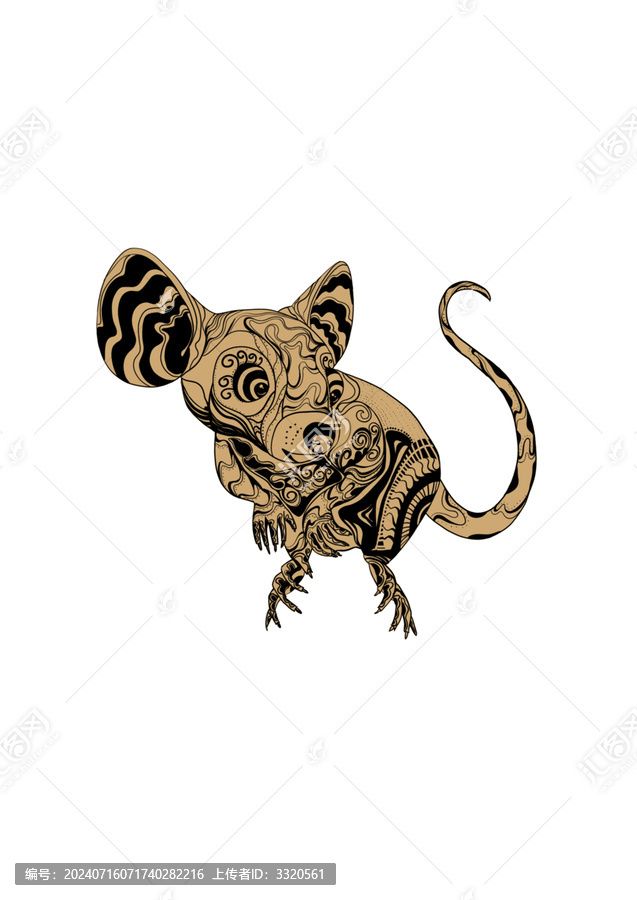 生肖鼠黑白插畫