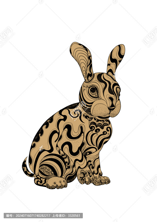 生肖兔黑白插畫