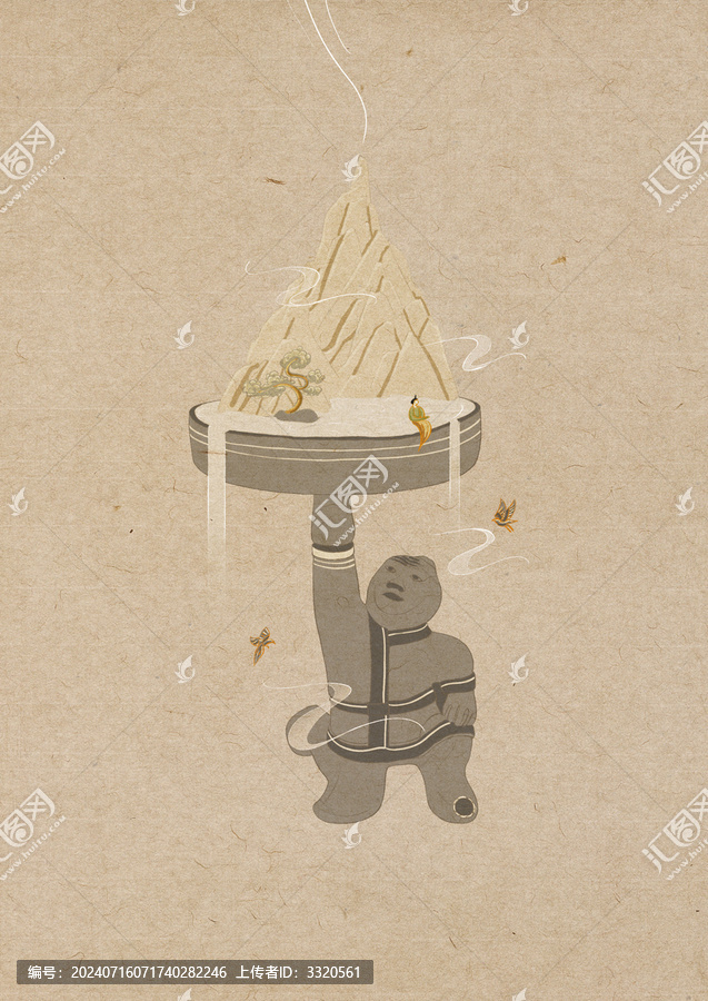 文物文創(chuàng)插畫當戶銅燈國潮風