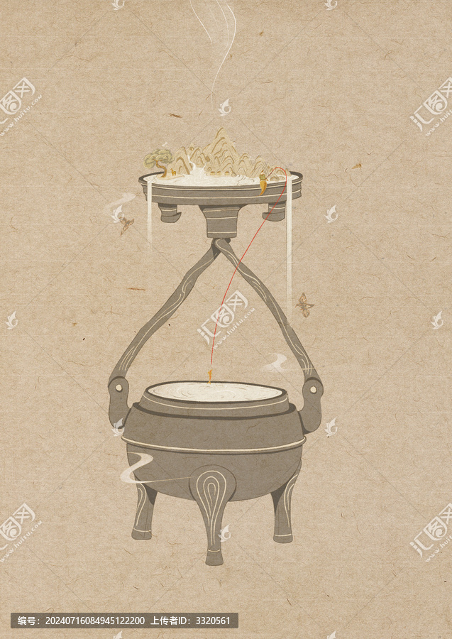 文物文創(chuàng)插畫鼎型銅燈國(guó)潮風(fēng)