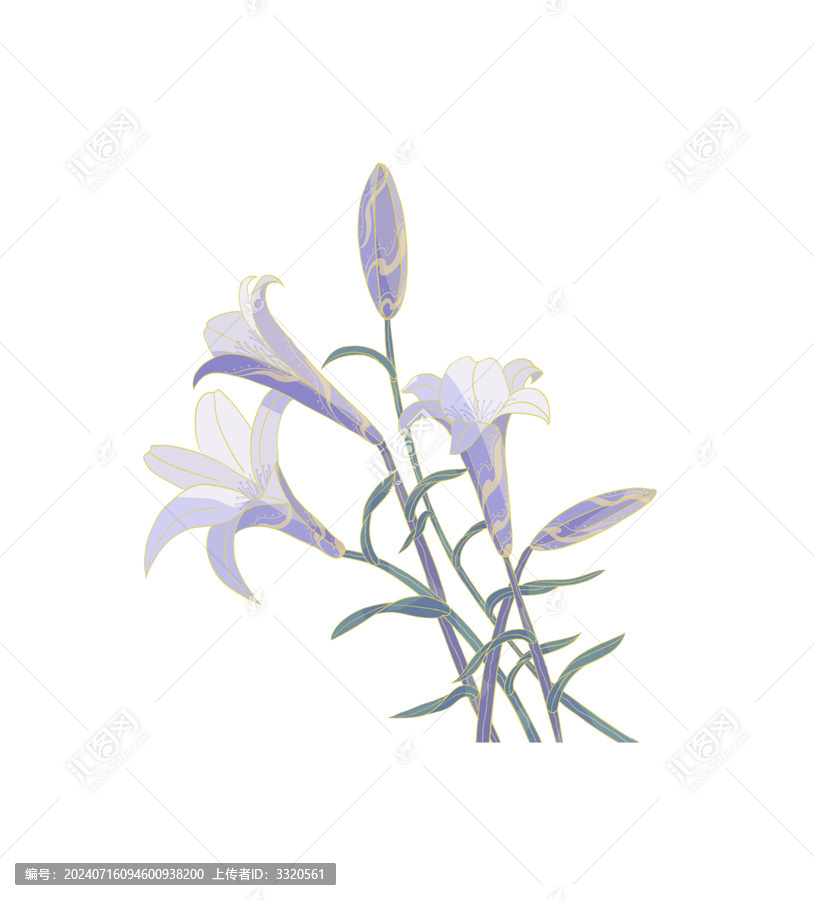 百合國潮插畫元素