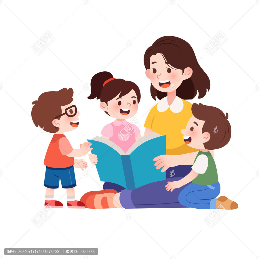 扁平風(fēng)老師給學(xué)生講故事小學(xué)課堂