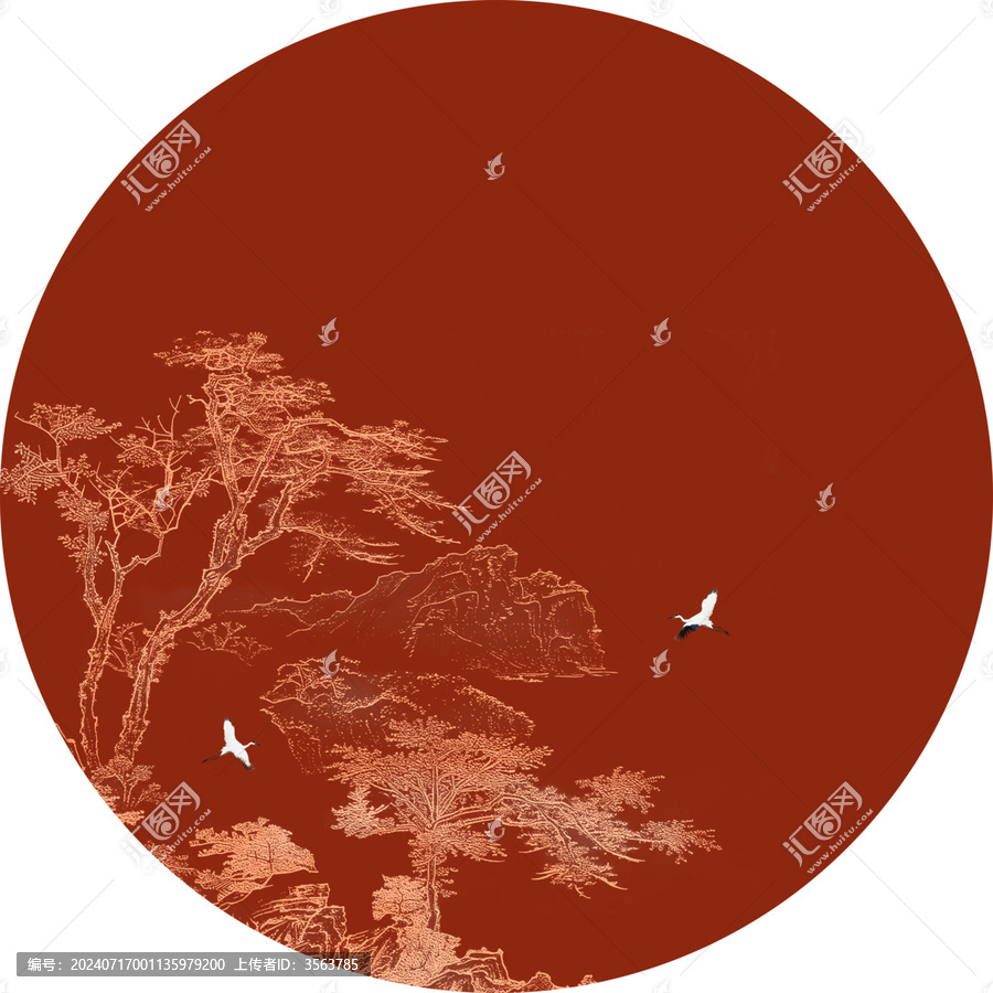 高清線描山水壁畫裝飾畫