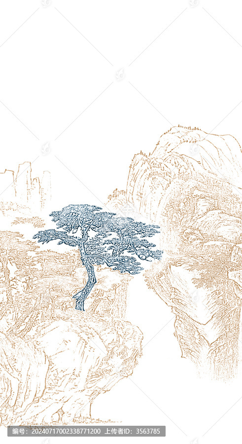 工筆新中式山水壁畫描金山水畫