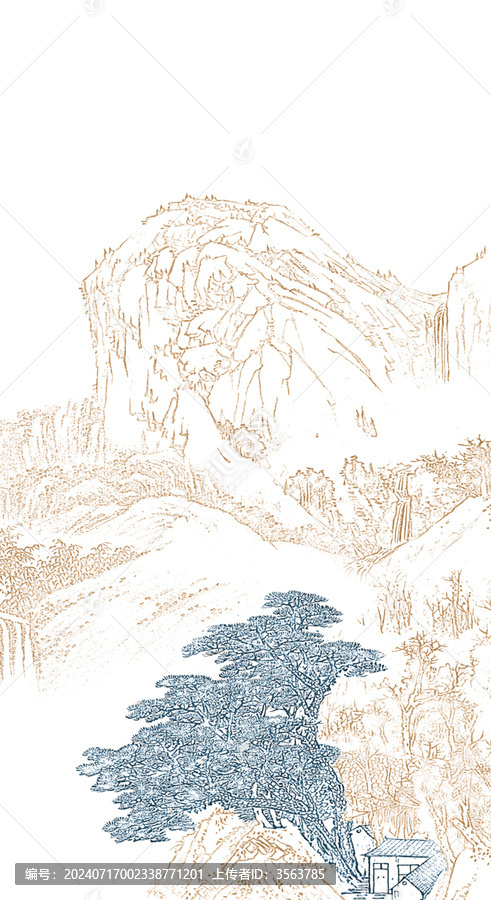 新中式禪意山水壁畫描金山水畫