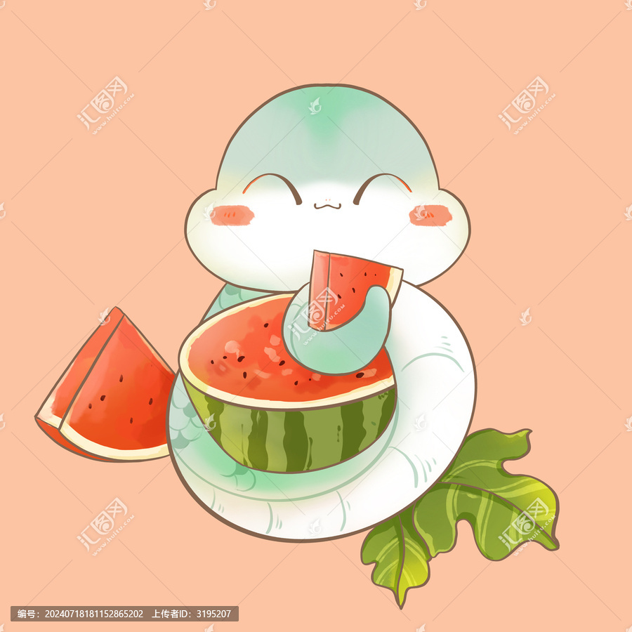夏天吃西瓜的小蛇