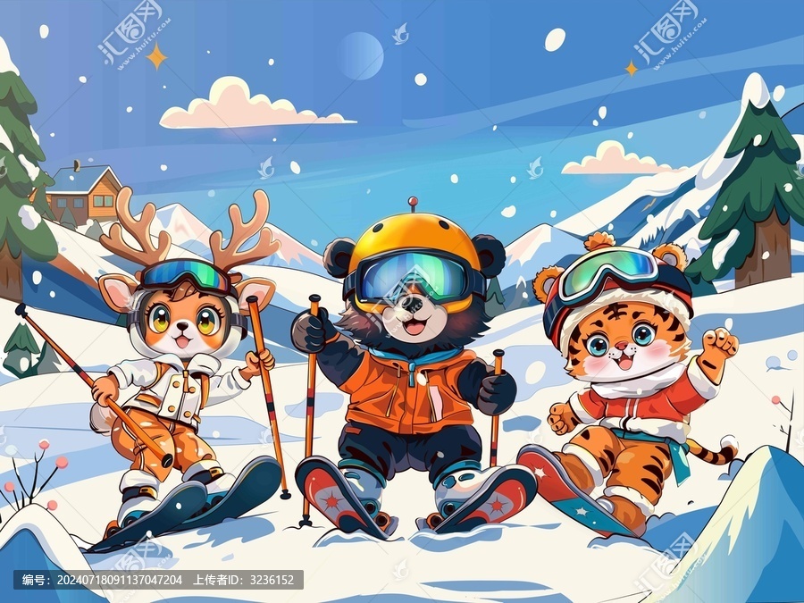 小動物滑雪娛樂海報