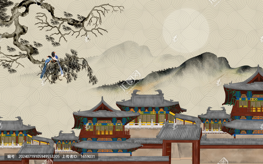 新中式閣樓背景墻