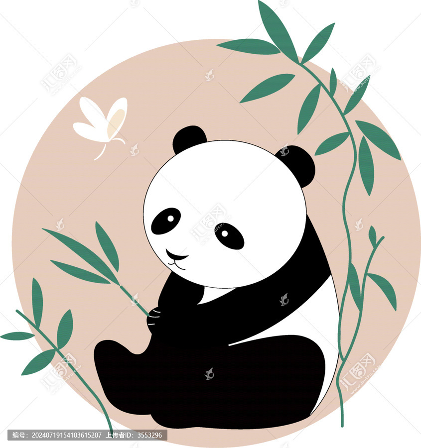 竹子蝴蝶大熊貓手繪