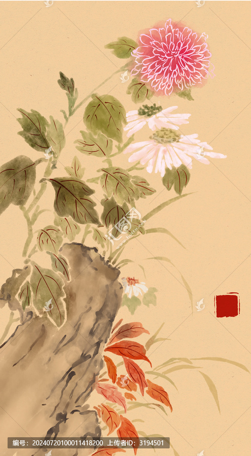 國(guó)畫插畫秋菊包裝插畫
