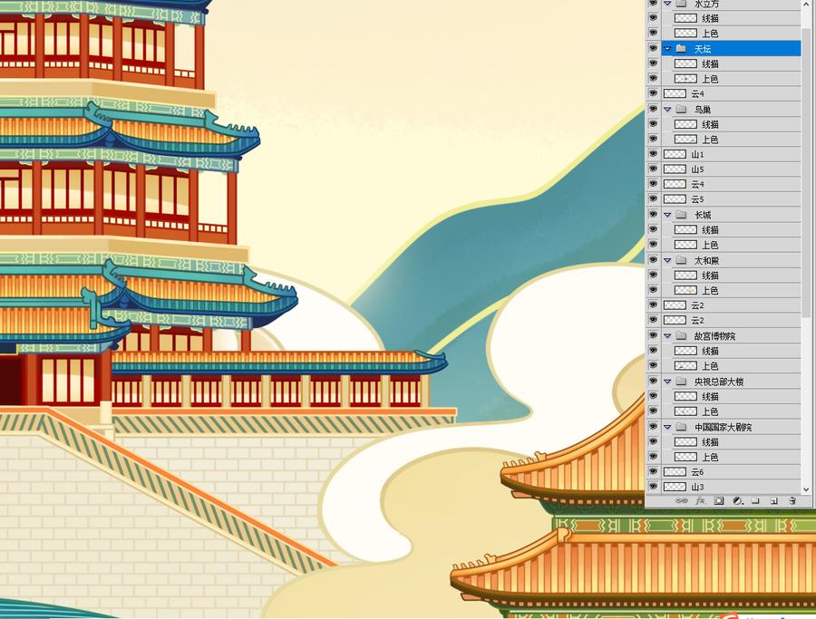 北京地標(biāo)建筑城市插畫