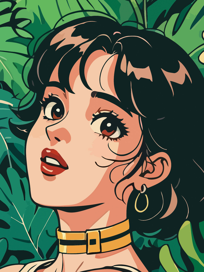 摘花的少女唯美插畫