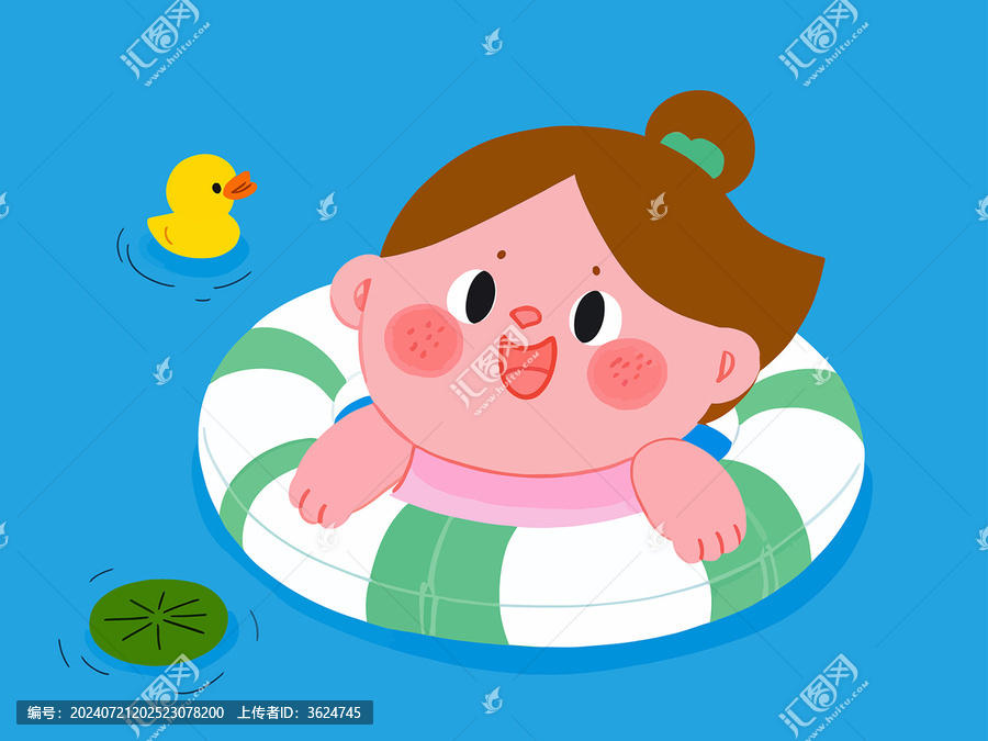 帶著游泳圈的可愛小女孩