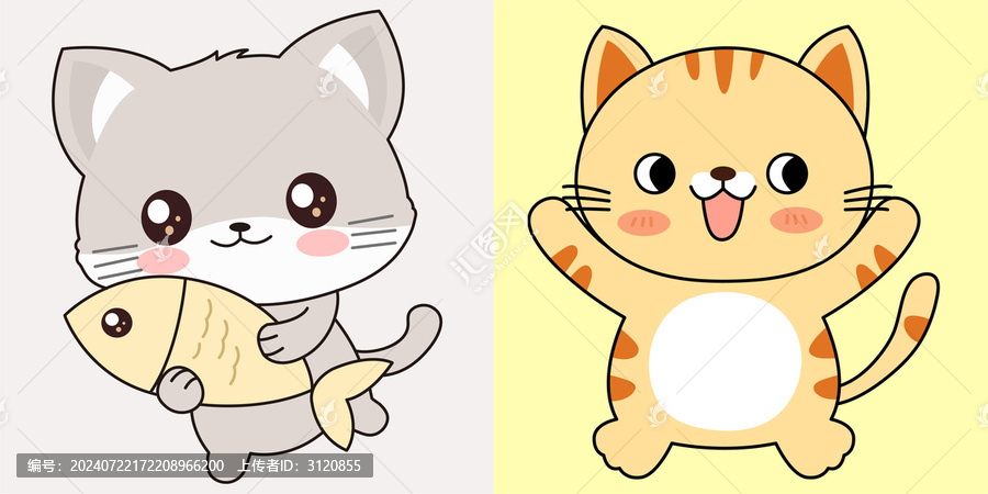 2只可愛卡通小貓咪插畫