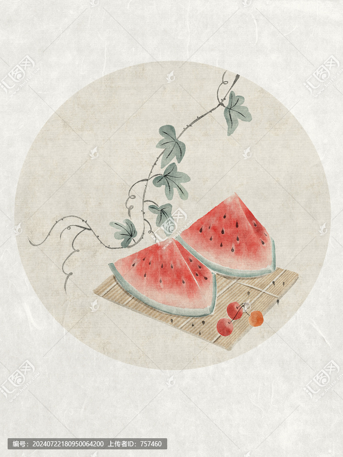 夏日西瓜水墨畫(huà)