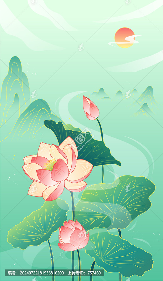 國潮插畫立夏的荷花