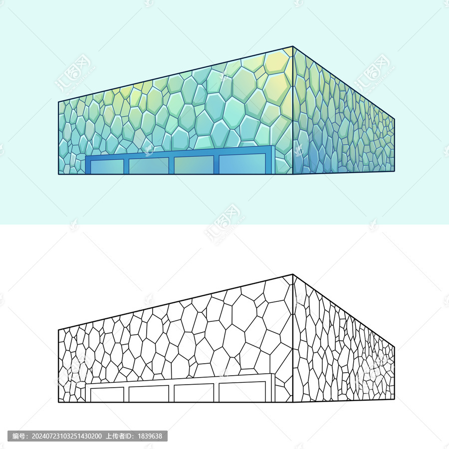 北京水立方建筑線描