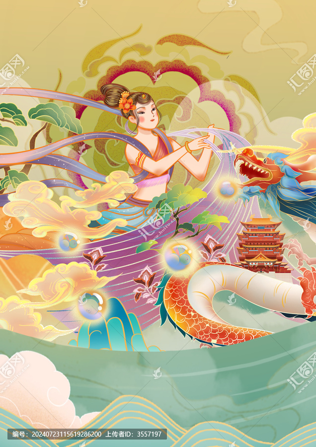 城市地標(biāo)敦煌美女紅色調(diào)