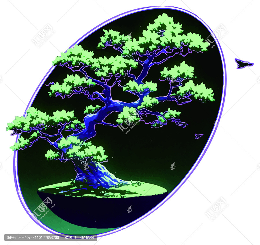 手繪插畫(huà)賽博朋克炫酷盆景素材