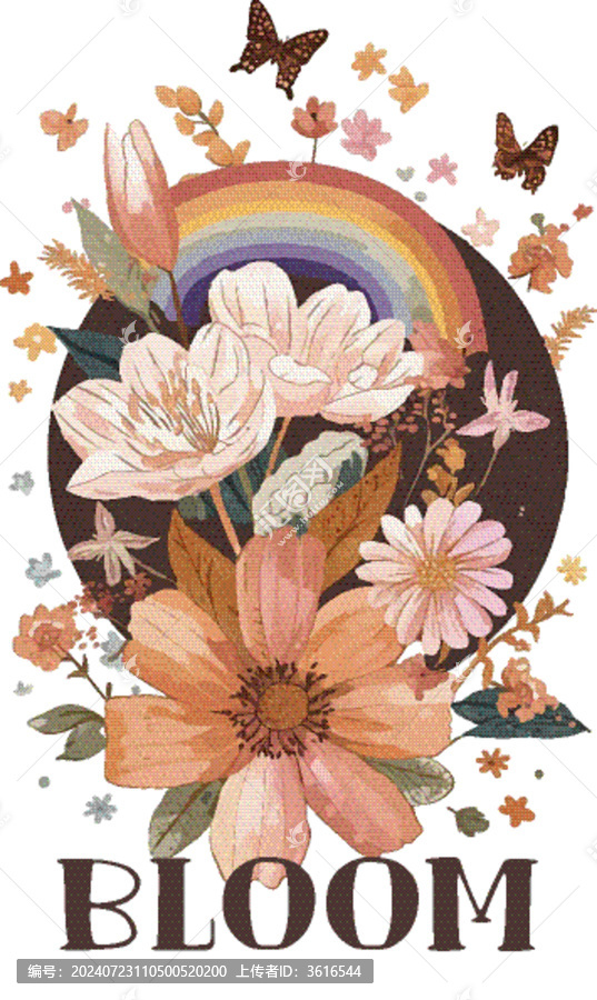 手繪插畫國潮花朵印花素材