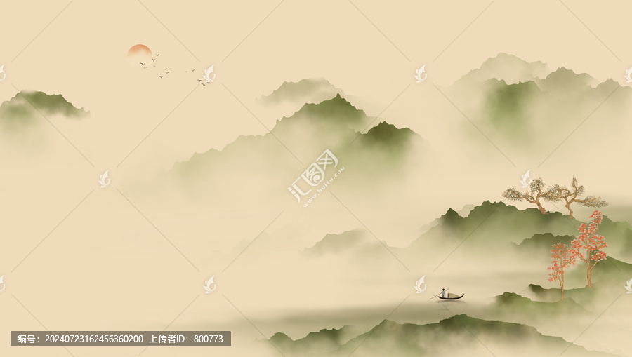 墨綠水墨山水