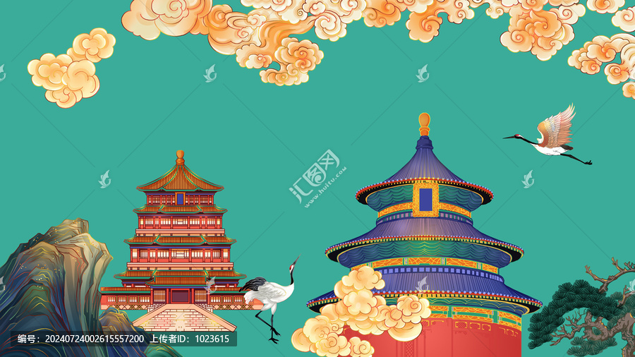 北京建筑頤和園佛香閣天壇插畫(huà)