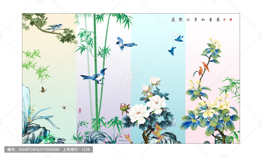 花鳥庭院小景如畫卷