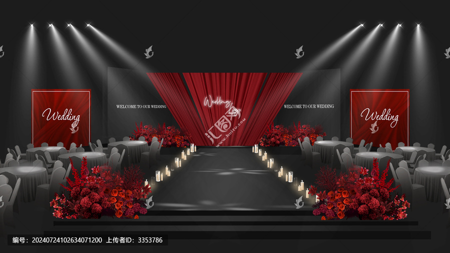 紅黑色布幔秀場(chǎng)風(fēng)婚禮效果圖
