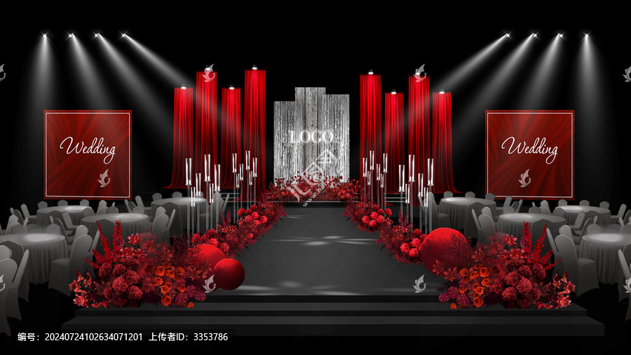 紅色布幔秀場(chǎng)風(fēng)婚禮效果圖