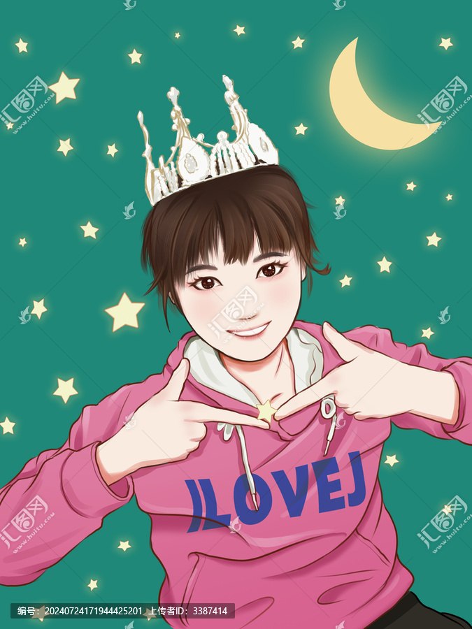 女孩戴皇冠唯美手繪