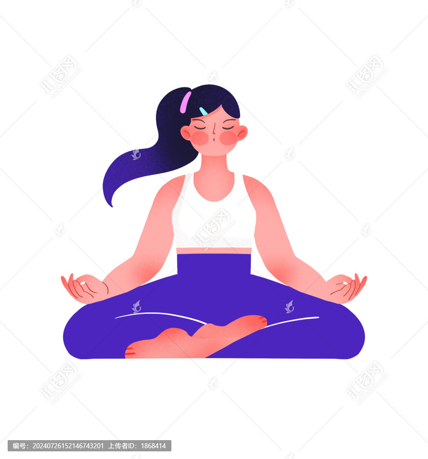 扁平運動瑜伽女生插畫