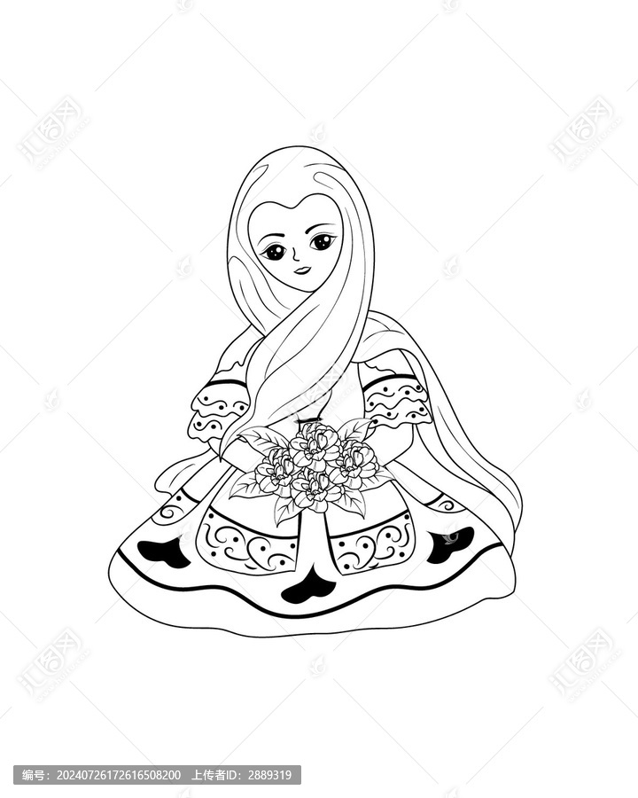 茶花與少女插畫