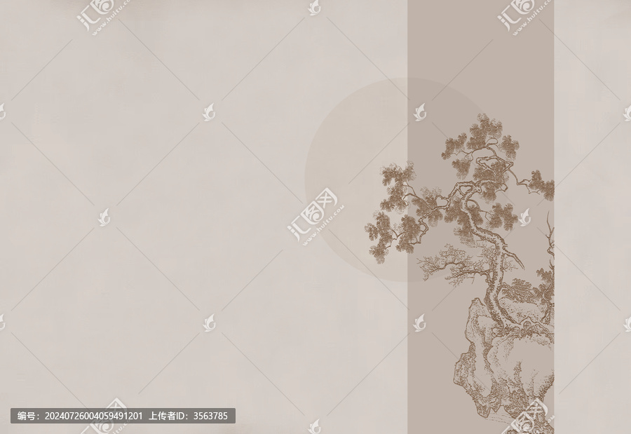 線描古建筑山水壁畫墻畫畫
