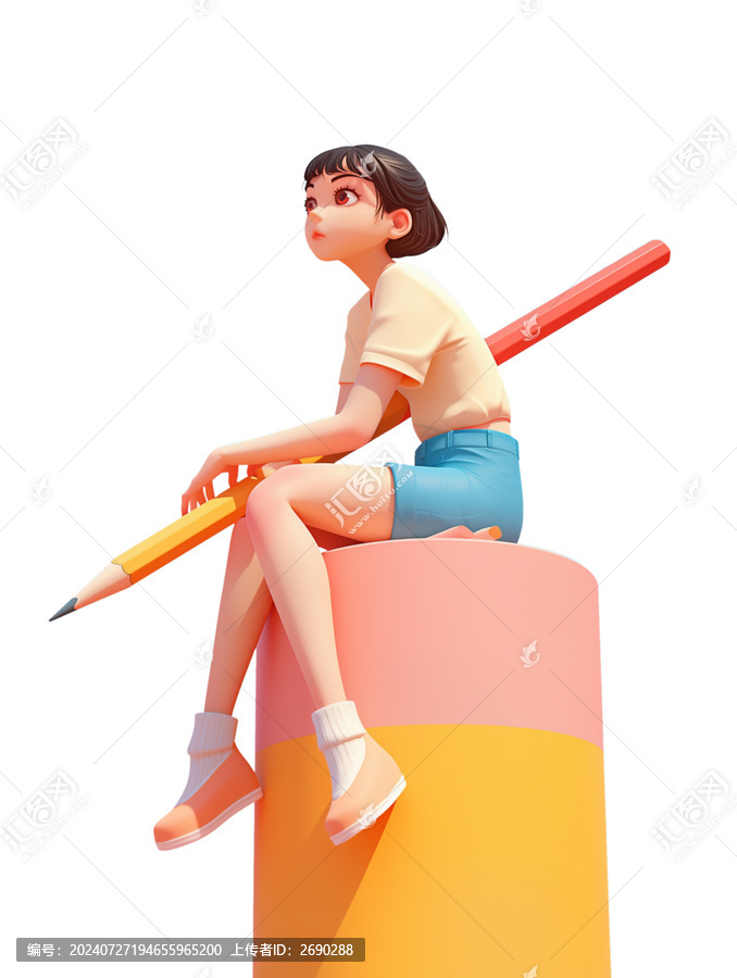 3D卡通人物學(xué)習(xí)高考女孩愿望