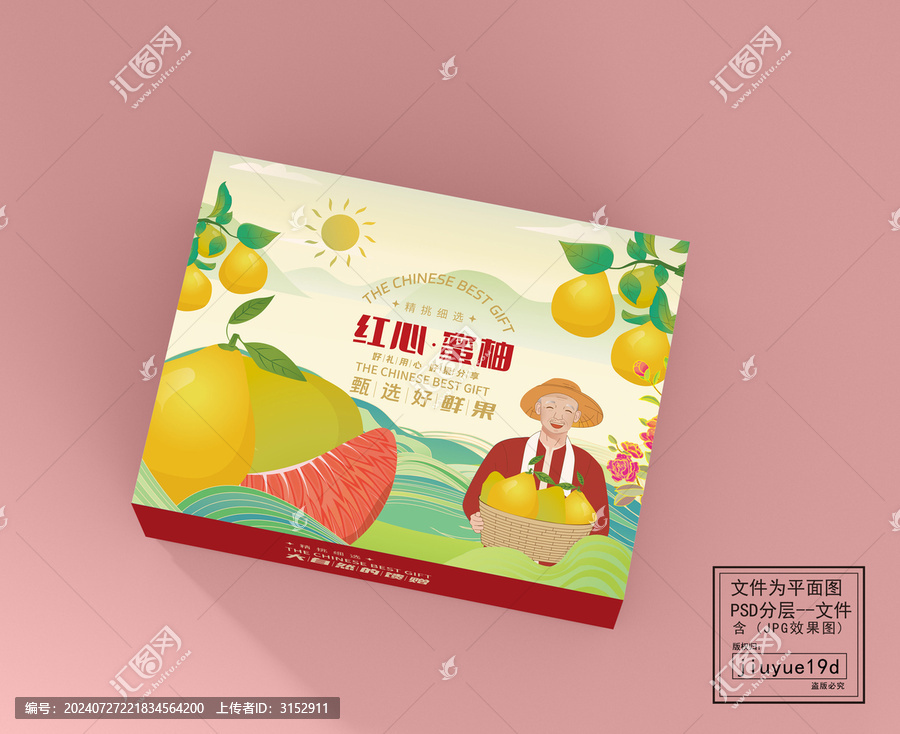 紅心蜜柚手繪柚子禮盒平面圖