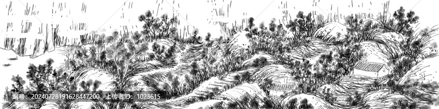 鋼筆風(fēng)景速寫(xiě)山水鄉(xiāng)村小景長(zhǎng)卷