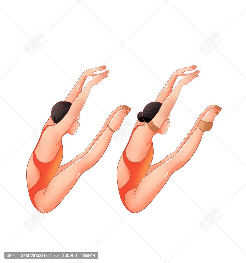 扁平運動游泳跳水人物插畫