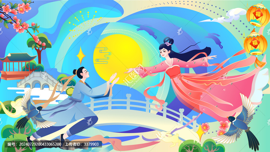 七夕中式風(fēng)國潮牛郎織女愛情包裝