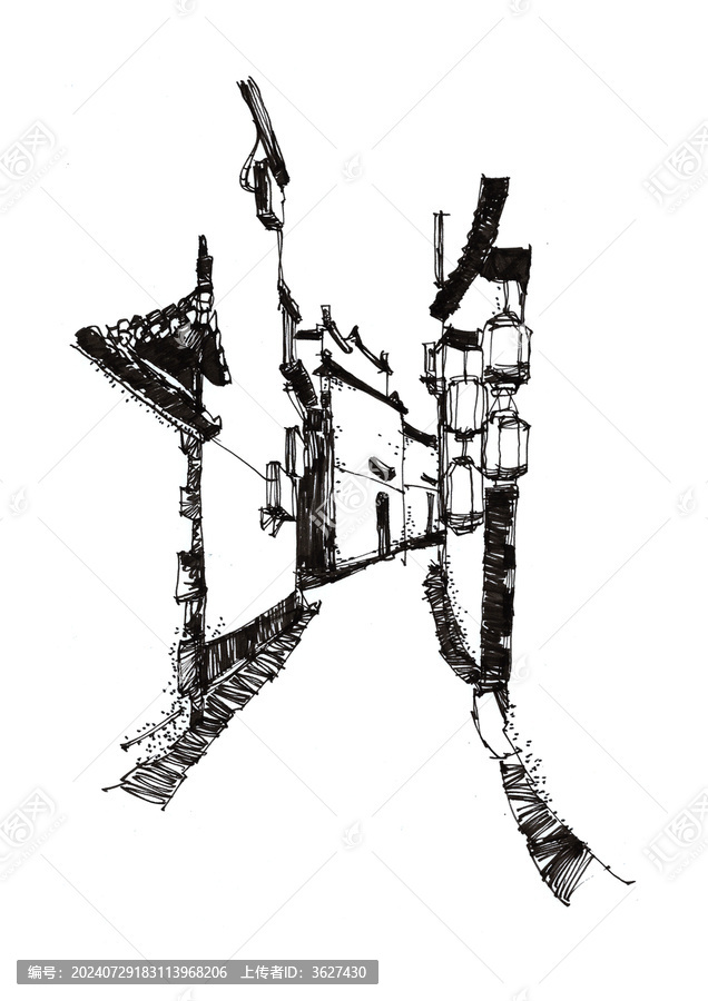 徽派建筑手繪
