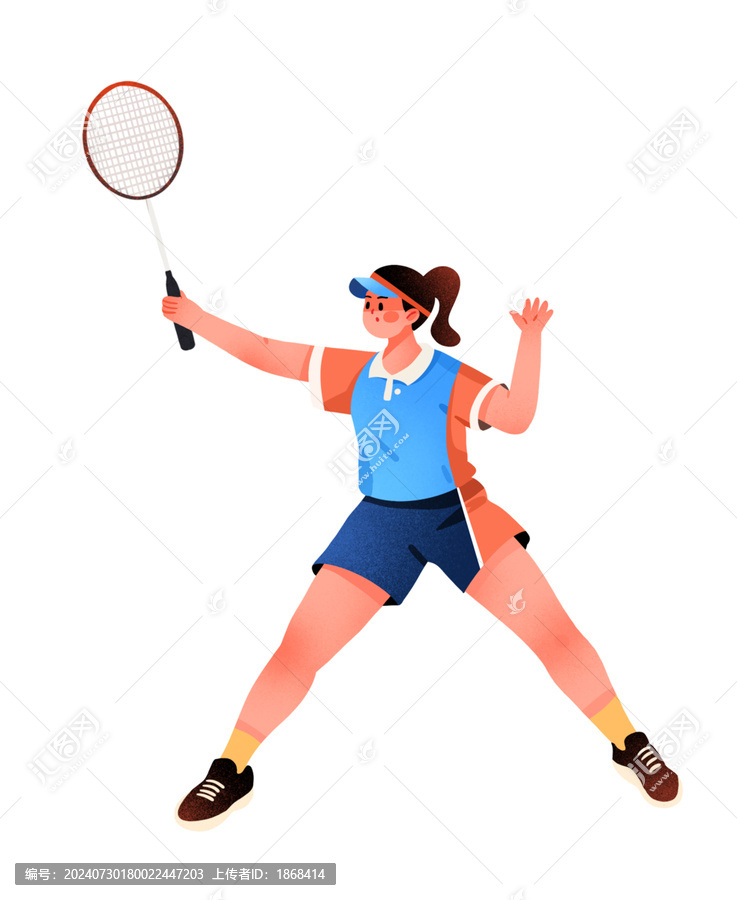 扁平運動打羽毛球人物插畫