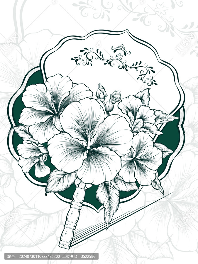 創(chuàng)意線稿風(fēng)花卉扇