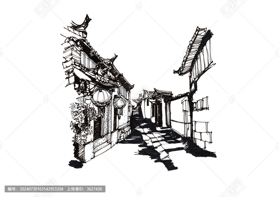 老街古鎮(zhèn)建筑手繪