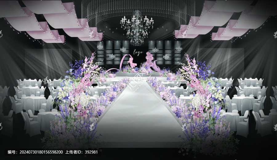 粉色韓式婚禮宴會廳效果圖