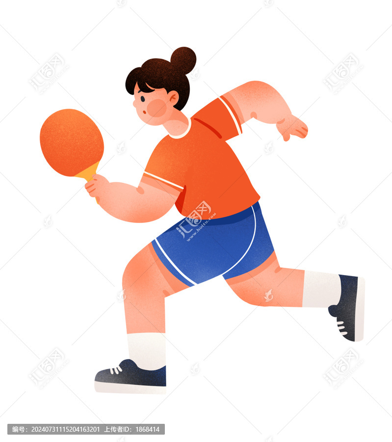 扁平運動打乒乓球人物插畫