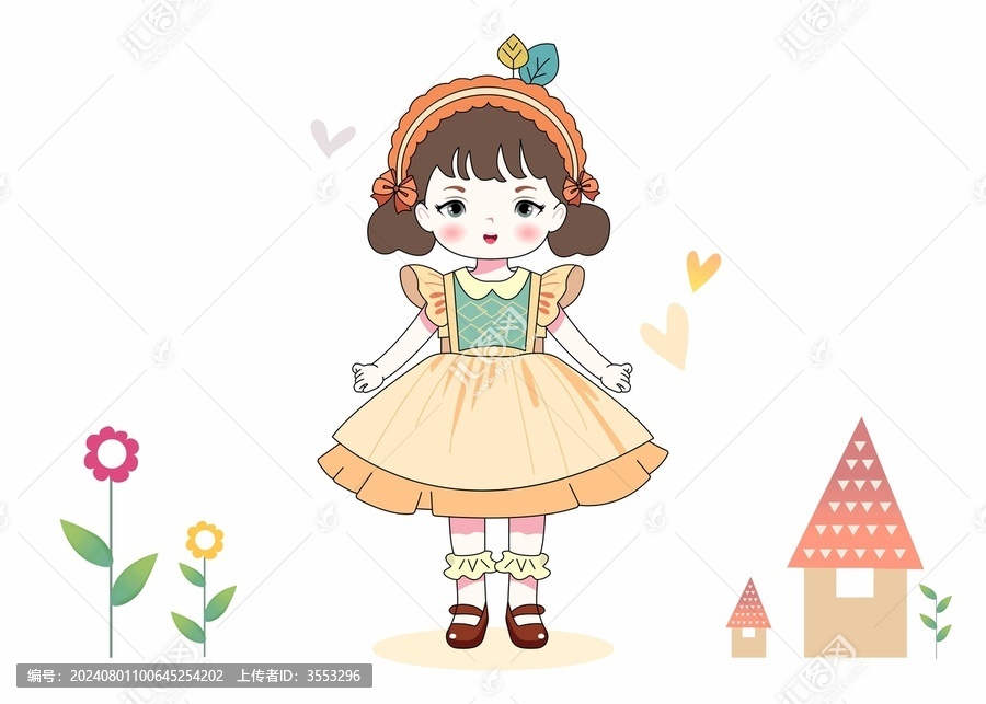 可愛卡通小清新公主裙小女孩