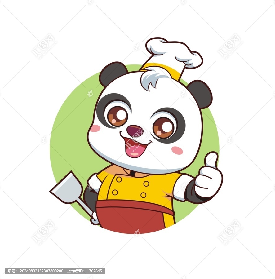 卡通可愛熊貓廚師點(diǎn)贊頭像矢量圖