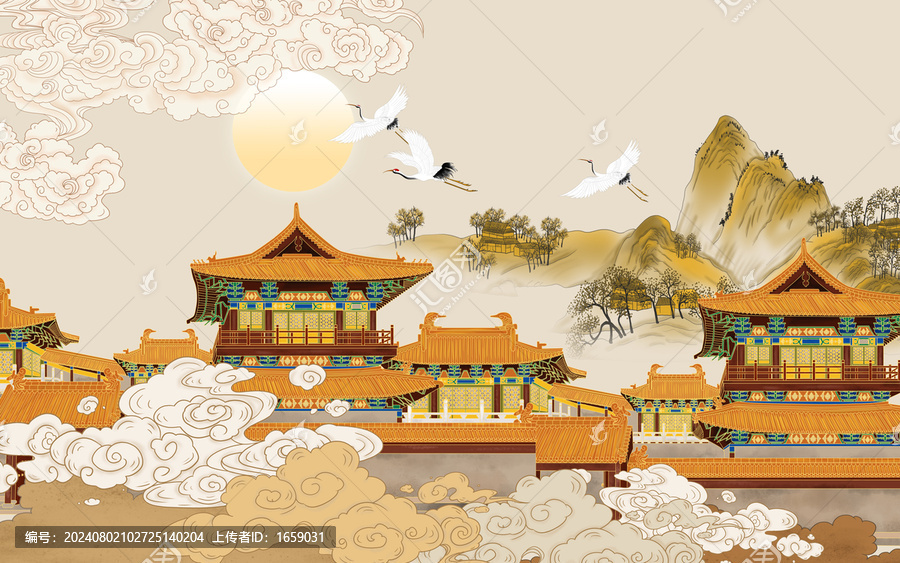 高端故宮山水壁畫