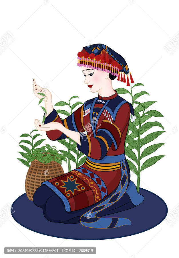 手繪瑤族采茶少女插畫