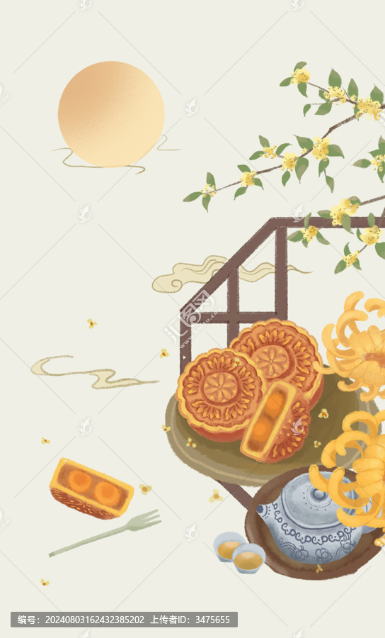 中秋節(jié)國(guó)風(fēng)水彩插畫包裝海報(bào)