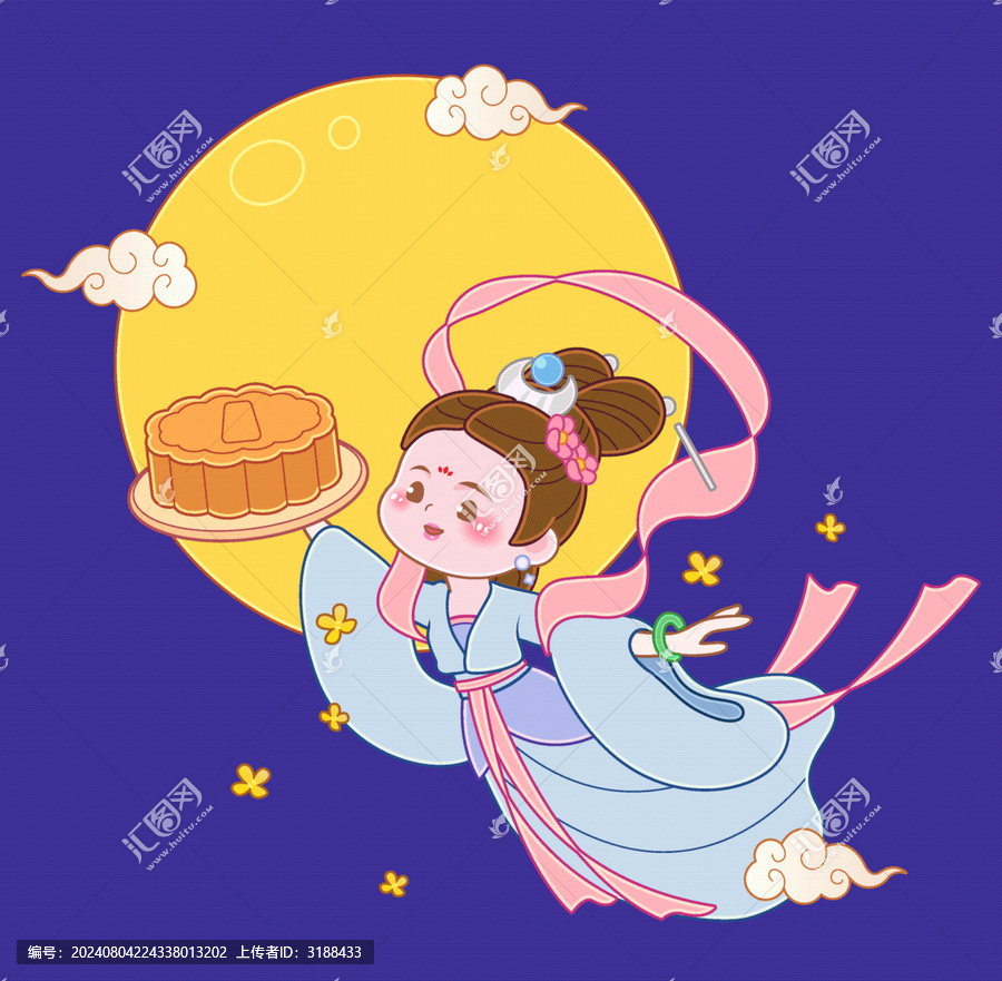 中秋嫦娥美食節(jié)日插畫